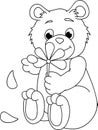 Coloring page outline of cartoon smiling cute bear with flower. Colorful vector illustration, summer coloring book for kids Royalty Free Stock Photo